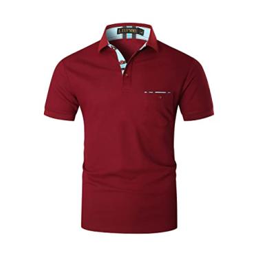 Imagem de LIUPMWE Camisa polo masculina manga curta xadrez patchwork gola polo com bolso, Dt06-vermelho, M