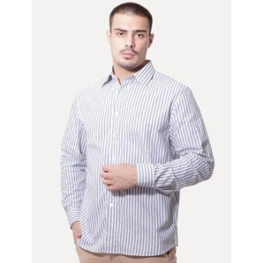 Imagem de Camisa Ellus Masculina Tricoline Dash Stripe Classic Italian Branca/Azul-Masculino