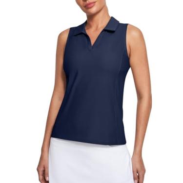 Imagem de Heathyoga Camiseta feminina de golfe regata de golfe para mulheres camisas polo tênis sem mangas camisas de golfe para mulheres secagem rápida, Azul, G