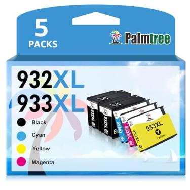 Imagem de Cartucho de tinta compatível Palmtree para substituição para impressoras HP 932 933 932XL 933XL Work with HP Officejet 7110 6600 6100 6700 (2 pretas, 1 ciano, 1 amarela, 1 magenta) 5 pacotes