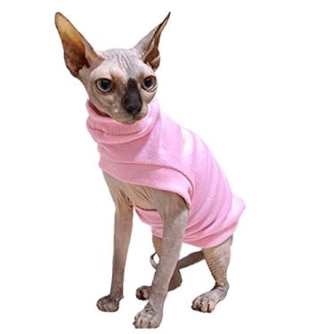 Imagem de Camiseta Sphynx para gatos sem pelos, gatos e cães pequenos, colete de algodão respirável macio para Cornish Rex, Devon Rex, Peterbald (rosa 2GG)