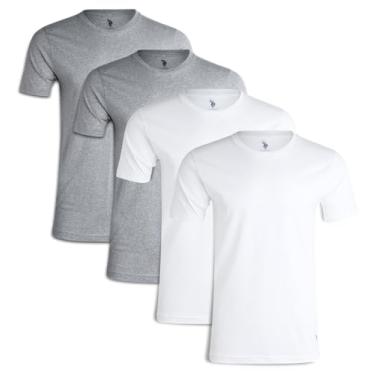 Imagem de U.S. Polo Assn. Camiseta masculina – Pacote com 4 camisetas de manga curta e gola redonda, Cinza/Branco, P