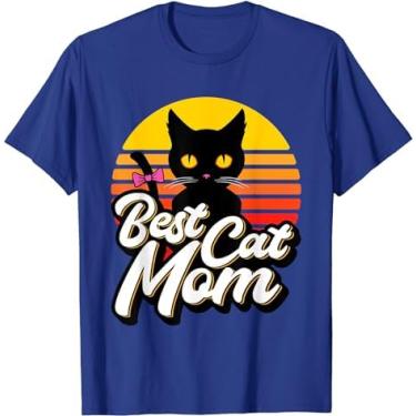 Imagem de Camiseta feminina divertida com estampa do pôr do sol da Best Cat Mom camiseta feminina casual manga curta, Azul, M