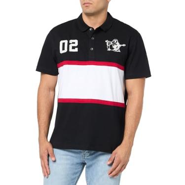 Imagem de True Religion Camisa polo masculina com painéis, Preto (Jet Black/Branco Óptico), GG