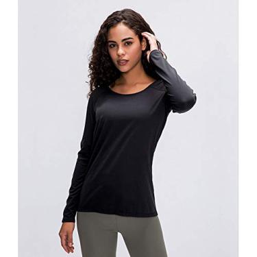 Imagem de Moletom primavera e verão amigo da pele nude ioga mangas compridas secagem rápida respirável fino corrida esportes fitness top feminino, preto, 6