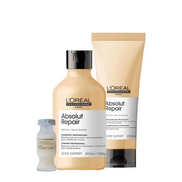 Imagem de Kit L'Oréal Professionnel Serie Expert Absolut Repair Gold Quinoa Protein Shampoo Condicionador e Power Repair (3 produt