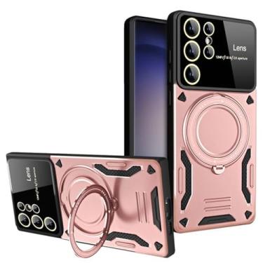 Imagem de Girar caso de carregamento sem fio para samsungs24 s23 s22 s21 ultra s23fe plus suporte magnético pára-choques capa à prova de choque, rosa, para s20 fe