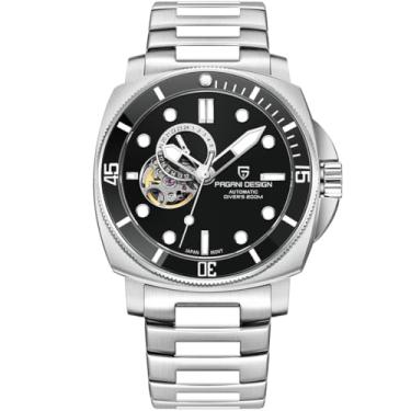 Imagem de LACZ DENTON Pagani Design 1736 Relógios automáticos masculinos turbilhões modernos relógios de pulso mecânicos com mostrador esqueleto, mostrador analógico, digital, pulseira de couro casual, Aço