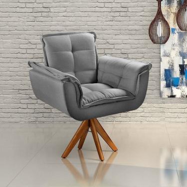Imagem de Poltrona Giratória de Madeira Bella Opala Decoração Sala Quarto Recepção Cinza
