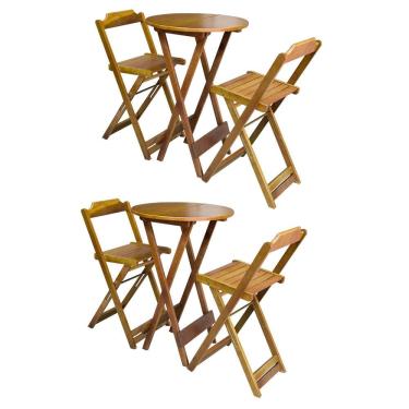 Imagem de Kit 2 Jogos De Mesa Bistrô De Madeira Com 2 Cadeiras Dobravel Ideal Para Bar E Restaurante Caramelo