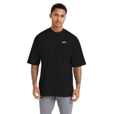 Imagem de Camiseta Oversized Streetwear de Algodão Masculina Ideal para Academia e Esportes Gola Redonda Preta-Masculino