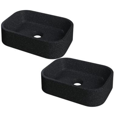 Imagem de Kit 02 Cubas de Apoio Retangular Para Banheiro Lavabo C01 BR37W Preto Granit Matte - Lyam