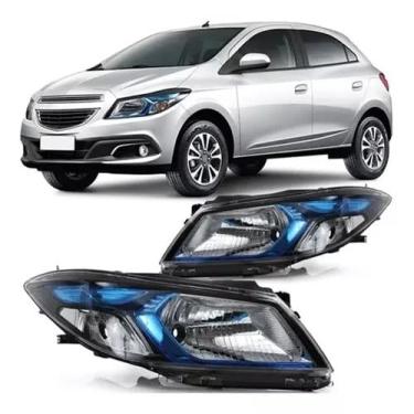 Imagem de Farol Onix 2013 2014 2015 2016 2017 2018 2019 Moldura Azul - UNIDADE LADO:ESQUERDO (MOTORISTA)