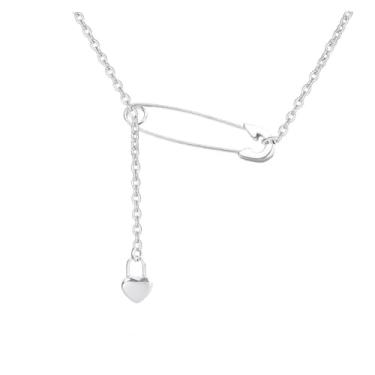 Imagem de Colar de alfinete de segurança, prata, dourado, clipe de papel, clipe de papel, trava, colar de lariat para mulheres e homens, joias de presente, Metal, Sem Pedra Preciosa