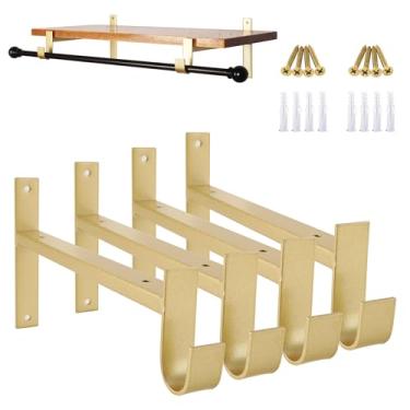 Imagem de AddGrace Suporte de haste de armário para serviço pesado, suporte de haste de armário dourado de 30,5 cm, suporte de haste de armário com suporte de mastro, suportes de prateleira de ferro industrial