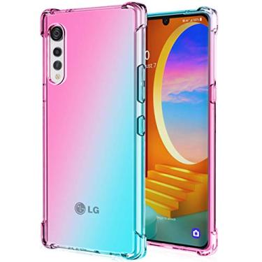 Imagem de Ueokeird Capa para LG Velvet (Não serve em veludo 5G UW), capa de telefone transparente e fofa gradiente, fina, antiarranhões, flexível, capa protetora à prova de choque para LG Velvet (rosa)