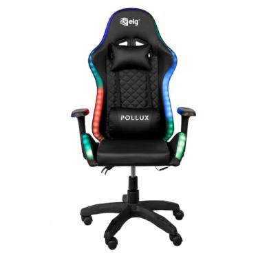 Imagem de ELG CH08BKRGB Cadeira Gamer Ergonômica - LED RGB, Controle Remoto, Almofadas Cervical e Lombar, Ajuste de Altura, Couro Sintético