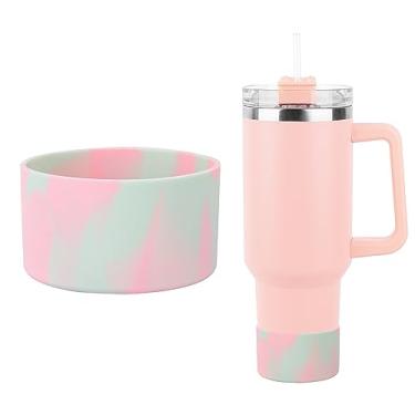 Imagem de Jasenna Bota protetora de silicone para Stanley Quencher H2.0 1,1 l e IceFlow Flip 590 ml e frasco hidroflask 350 g - 680 g, capa antiderrapante para tampa inferior da garrafa (1 rosa verde)