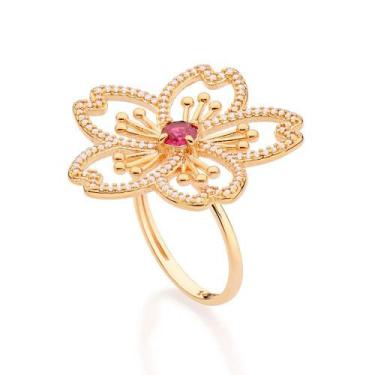 Imagem de Anel banhado ouro 3x 24k 18k e 22k feminino com pedra rommanel grande 