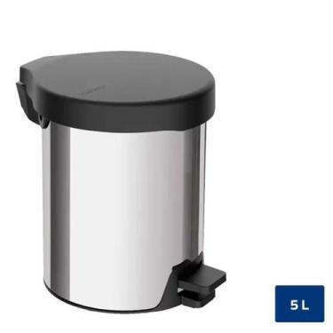 Imagem de  lixeira inox new 5l tampa preta com pedal 94538/705 - tramontina