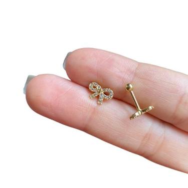Imagem de Piercing Cartilagem Laço Delicado Banhado Ouro Pedra Zircônia - RaraSt