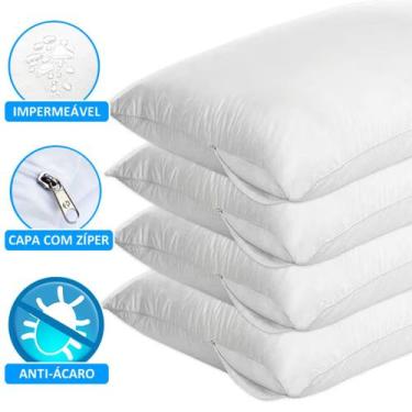 Imagem de Kit 4 Capas Travesseiro Impermeável Branco com Zíper e Antialérgico 50