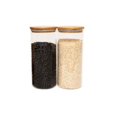 Imagem de Kit 2 Potes de Vidro P/ Mantimentos 1650ml C/ Tampa Bambu Oikos, U, NA