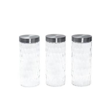 Imagem de Kit 3 potes de vidro com tampa inox bolhas redondo 2200ml - Mozcada, U