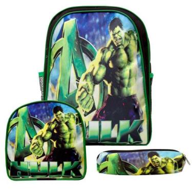 Imagem de Mochila Masculina Infantil Escolar Hulk Lancheira Estojo - Toys 2U