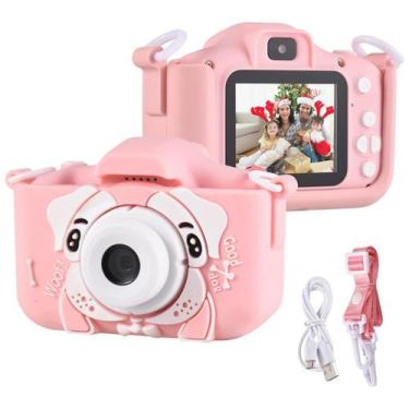 Imagem de Camera Digital Infantil Rosa Mini Efeitos Fotos Voz Recarregável Com C