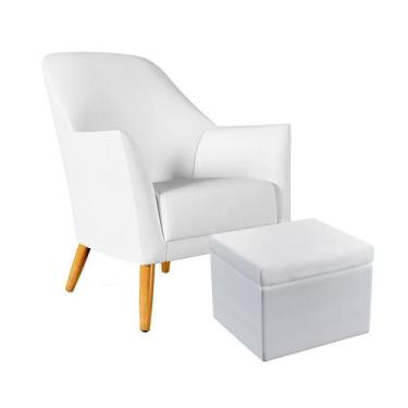 Imagem de Poltrona Estofada Orion com Puff Quasar Couro Branco Aradecor