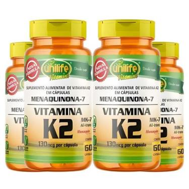 Imagem de KIT C/4 Un. Vitamina K2 Mk7 Menaquinona 500mg 60 Cápsulas Vegano - Uni