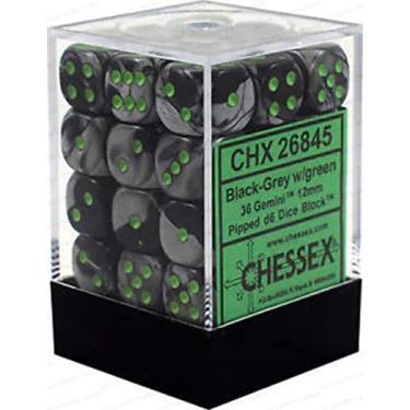 Imagem de Chessex CHX26845 Dice-Gemini: 36D6 Black-Grey/Green Set