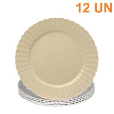 Imagem de 12 Prato Raso Redondo Plástico Resistente Kit Festa 19cm - Bw Boutique