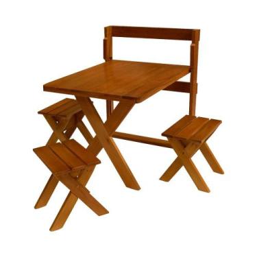 Imagem de Conjunto Mesa 1m e 3 Banquetas Sem Encosto Madeira Maciça Eucalipto - 