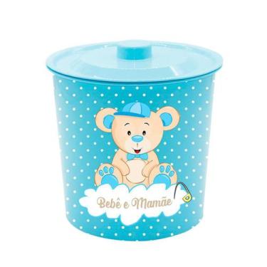 Imagem de Lixeira Redonda Bebê Com Tampa 3 Litros Plástico Azul - Monte Libano -
