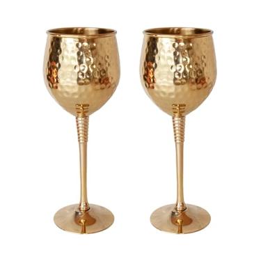 Imagem de Taças de vinho de latão dourado - conjunto de 2 - taças de vinho de latão sólido martelado em hastes banhadas a cobre de latão - um presente para homens, mulheres, deusas e realeza - ótimas taças para