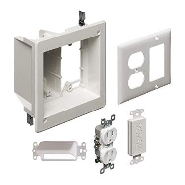 Imagem de Arlington TVBR505K-1 Kit de TV Box Recuado com Tomada e Placas de Parede, 2 Entradas, Branco, 1 Pacote