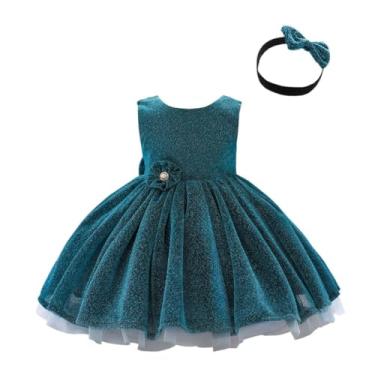 Imagem de Dressy Daisy Vestidos para ocasiões especiais para bebês e meninas, casamento, florista, festa de Natal, vestido de baile chique com faixa de cabeça, Azul-petróleo escuro, 5-6