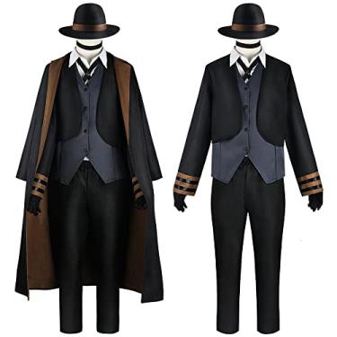 Imagem de UPUPCOS Anime Chuya Nakahara Cosplay Casaco Longo Preto Chapéu Uniforme Terno Masculino Feminino Roupa de Halloween, Preto, P