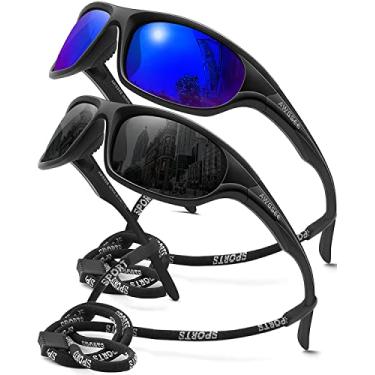 Imagem de AWGSEE Óculos de sol esportivos polarizados para homens, TR90 com armação inquebrável para pesca, condução, ciclismo, proteção UV400, (Pacote com 2) preto + preto/azul, 60mm