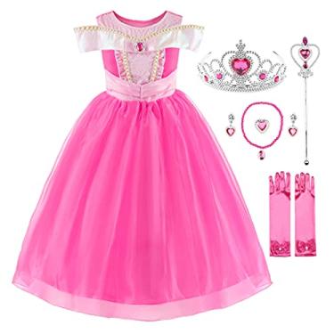 Imagem de Vgolar Fantasia de princesa com strass, vestido de princesa com acessórios, rosa, 6 Anos