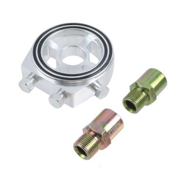 Imagem de Modengzhe Placa sanduíche para refrigerador de filtro de óleo, adaptador de placa de rosca sanduíche universal de liga de alumínio para carro com adaptador de pressão de óleo NPT de 1/20.3 cm, prata