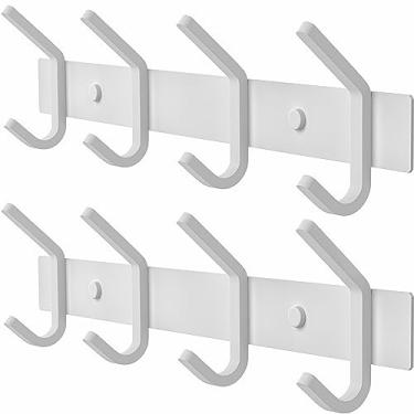 Imagem de SAYONEYES Suporte de parede para cabide branco – Trilho de gancho de aço inoxidável de 30,5 cm com 4 ganchos de revestimento duplo resistentes – cabide de parede para entrada, banheiro, quarto, toalha