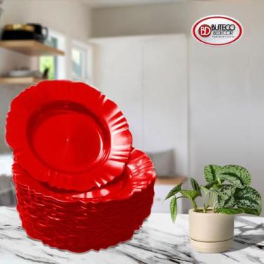 Imagem de Kit 10 Pratos Fundo  Pétala de Plástico - Buteco e Decor, Vermelho