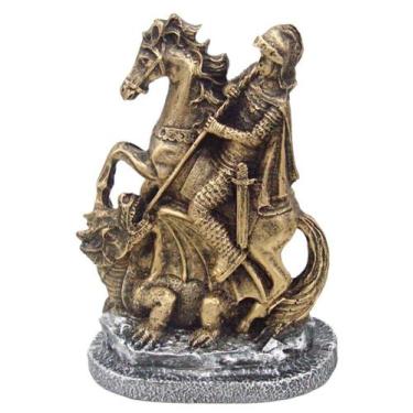Imagem de Estatueta São Jorge Pequeno De Resina Dourado com Base Prata - Decore 