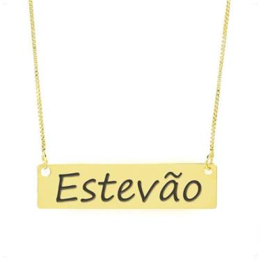 Imagem de Colar Nome Personalizado Chapinha Gravação Estevão Banhado Ouro 18K - 
