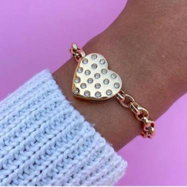 Imagem de Pulseira Feminina Coração Com Pedras de Zirconia - Baronesa imports18k