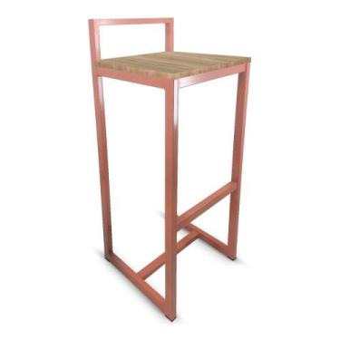 Imagem de Banqueta Banco Alto Londres Com Encosto Industrial Cozinha Cobre e Jad