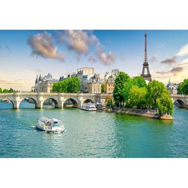 Imagem de Baocicco Cenário fotográfico de 2,1 x 1,5 m para a Torre Eiffel de Paris, fundo da ponte do rio Sena, França, paisagem da cidade de Paris, cenário de casamento, aniversário, lua de mel, estúdio